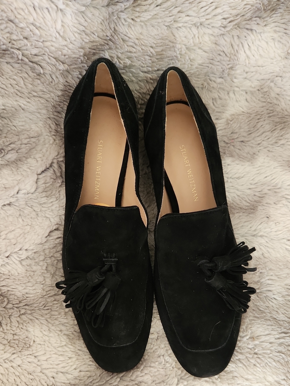 Stuart Weitzman Black Suede Tassel Loafers